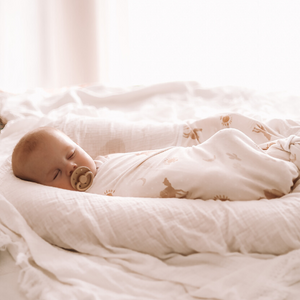 Newborn Baby Gift Idea Swaddle Blanket - Camel Boho - Moon - Sun - Stars - Baby Boy Sleeping